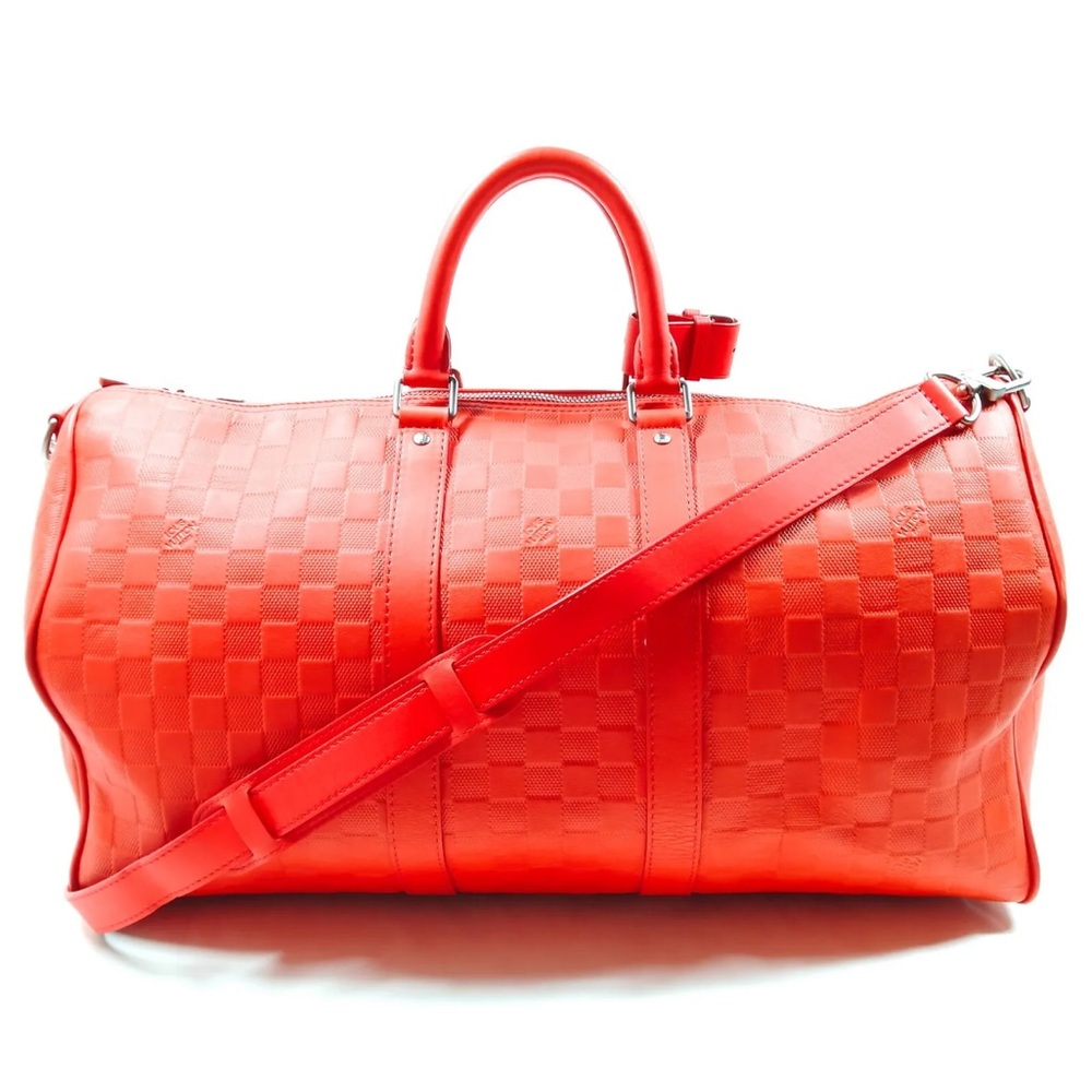 Louis Vuitton Keepall Bandouliere Bag Damier Infini Leather 45 - Red/Orange - Picture 1 of 9